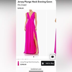 Mac Duggal Jersey plunge neck evening gown. Size 14. Hot pink